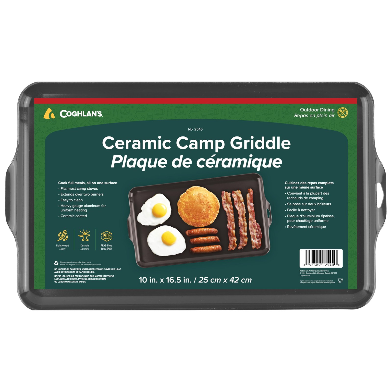 Coghlan’s Camp Griddle, Lightweight Aluminum, 16.5 x 10″ size, PFAS-Free and Non