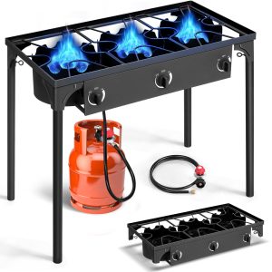 ZOKOP Portable Propane 225,000-BTU 3 Burner Gas Camping Picnic Stove BBQ Grill.