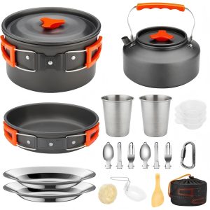 Portable Camping Cookware Set Lightweight Backpacking Pot Pan Kit Hiking.