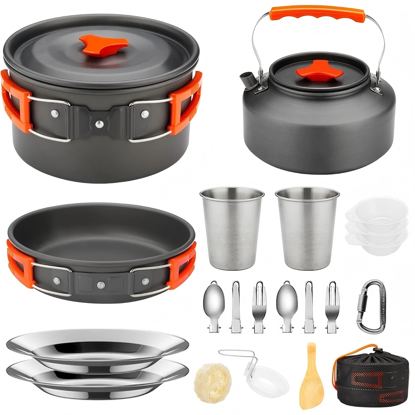 Portable Camping Cookware Set Lightweight Backpacking Pot Pan Kit Hiking