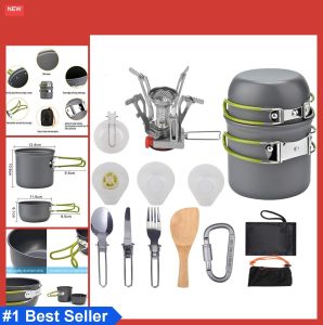 Camping Cookware Mess Kit Portable Pots Pans Set Carabiner Folding Knife Fork set.