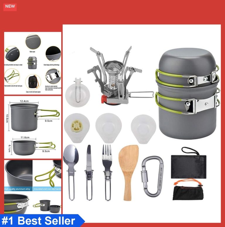Camping Cookware Mess Kit Portable Pots Pans Set Carabiner Folding Knife Fork