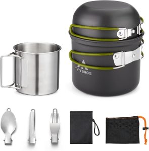 Camping Cookware Set Designed for backpacking, picnics, and solo camping.