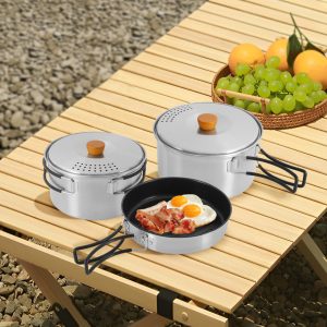 Camping Cookware Set, Camping Cooking Set, Stainless Steel Camping Pots Silver.