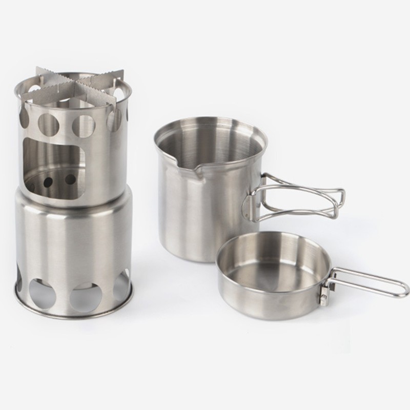 Protable 304 Stainless Steel Outdoor Camping Cookware Set Wood Stove Hiking Tool