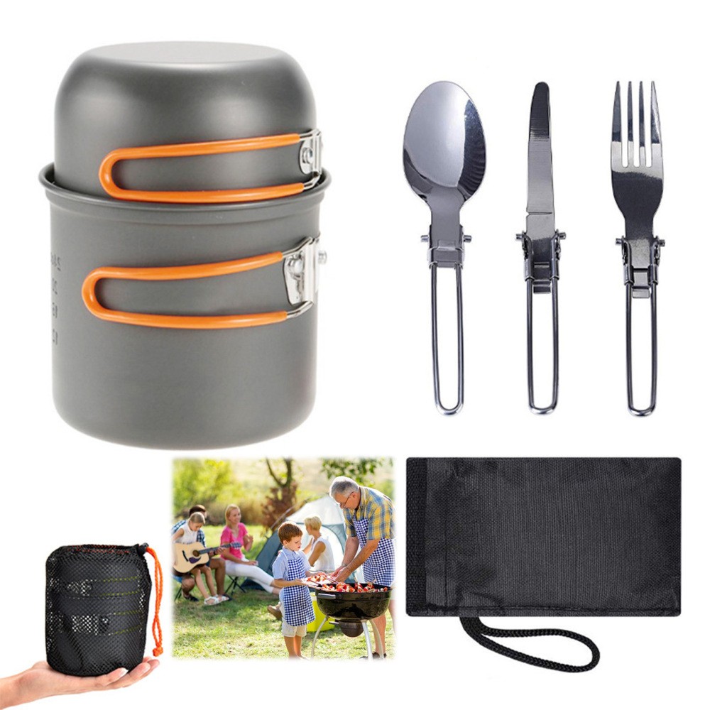 utdoor Portable Camping Cookware Set Hiking Cooking Pot Gas Stove Tableware Kit