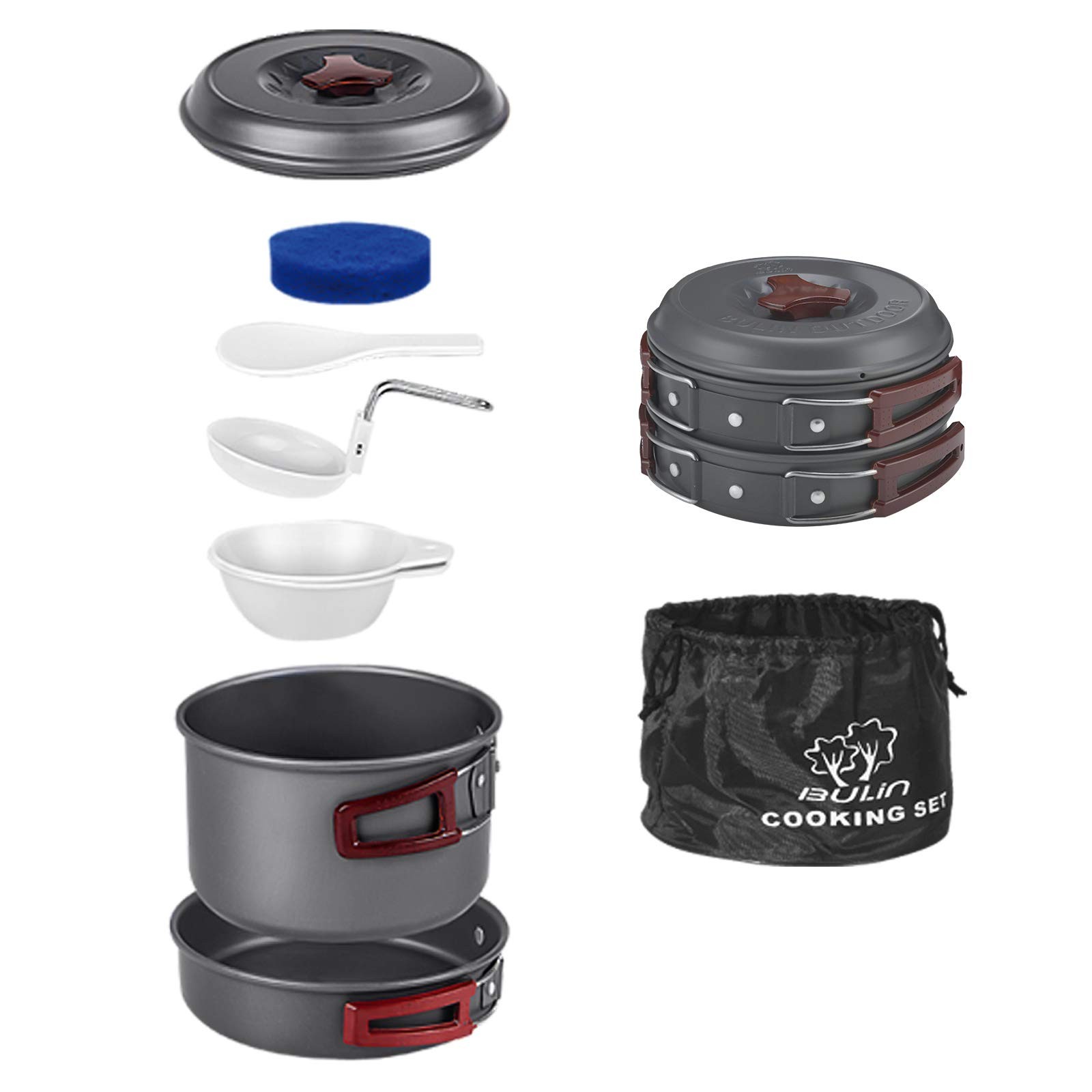 8PCS Camping Cookware Mess Kit Lightweight Backpacking Cooking Set Outdoor Co…