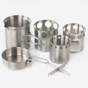 Outdoor 304 Stainless Steel Camping Cookware Mess Set Wood Stove Pot.