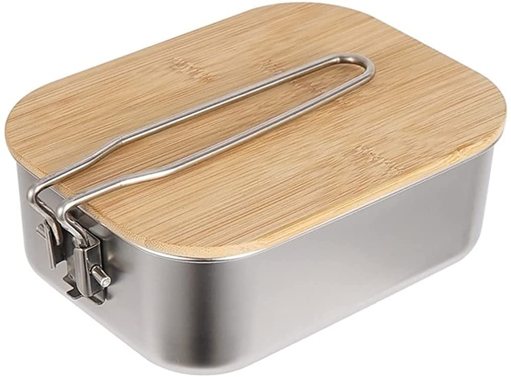 Stainless Steel Camping Cookware Pot with Bamboo Chopping Board Camping Mess Ti
