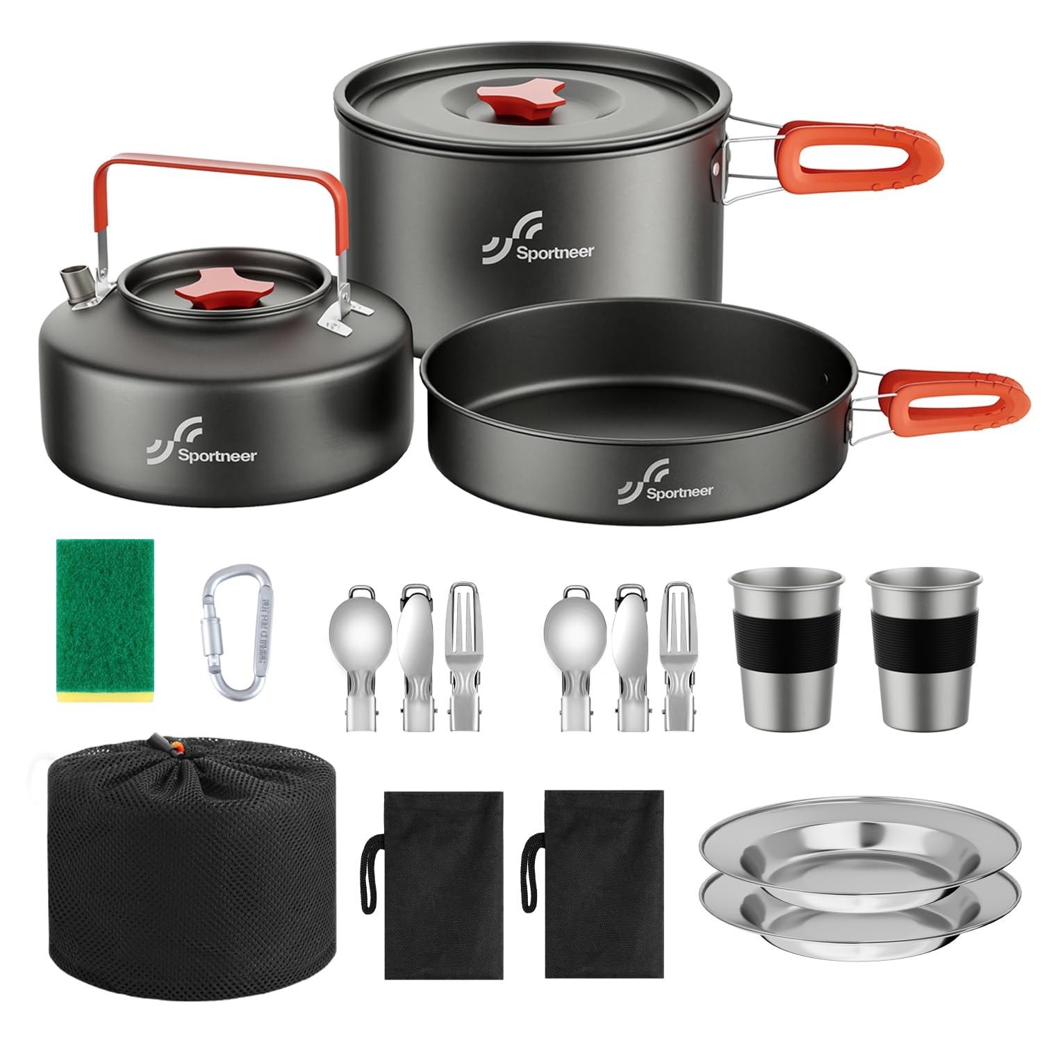 18Pcs Non Stick Lightweight Camping Cookware Set 18Pcs Piece Cookware Set.