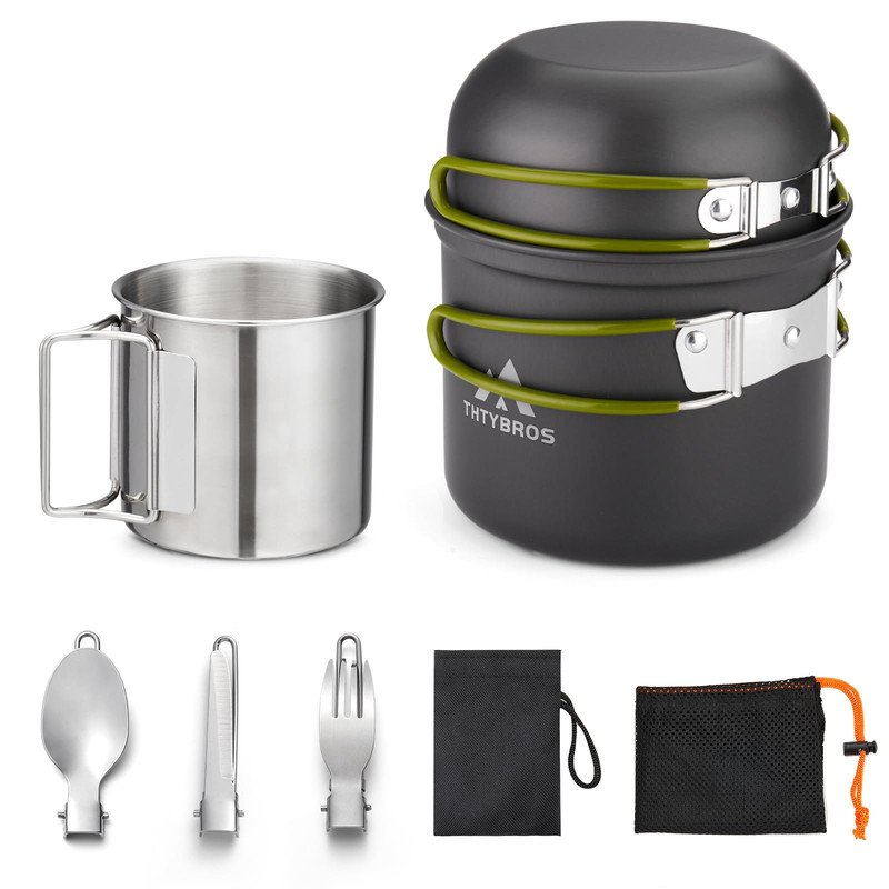 Thtybros Camping Cookware Kit Backpacking 0.33Gal Pots And 0.17Gal Pans.