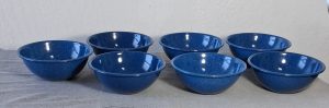 Vintage Blue Speckled Enamel 6” Bowls Set Of 7 Enamelware Camping Cookware.