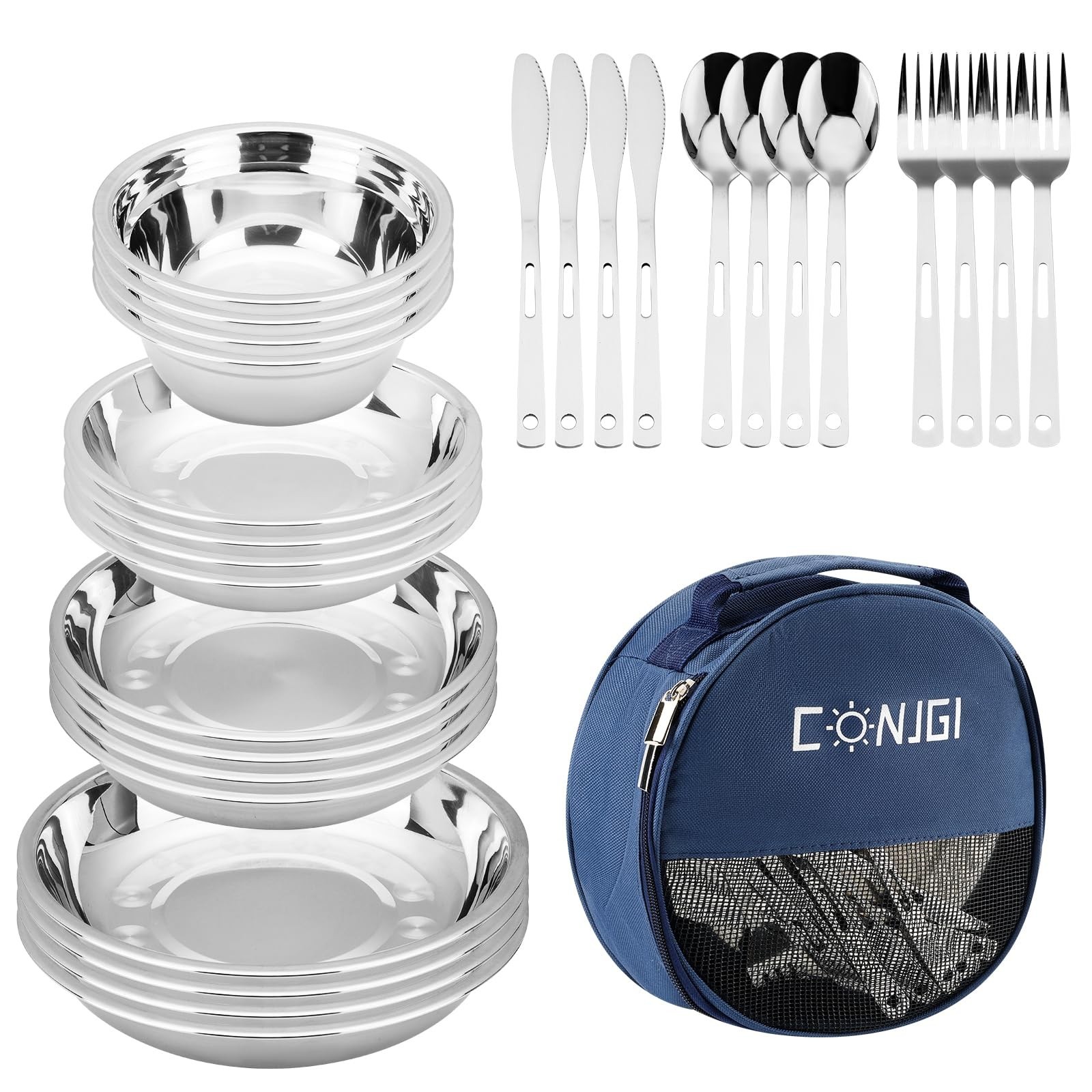 Camping Mess Kits – 28pcs Camping Dinnerware Set Camping Gifts Camping cookwa….