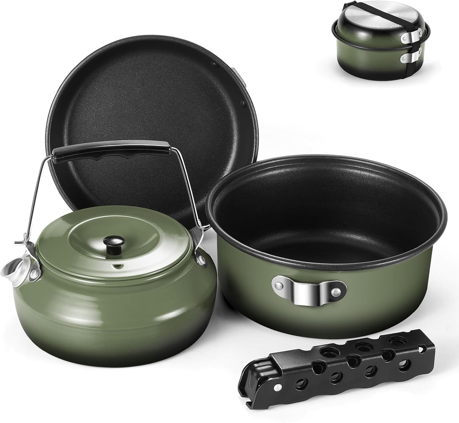 5Pcs Camping Cookware Non-Stick Camping Pot and Pan Set with Kettle and Removabl.