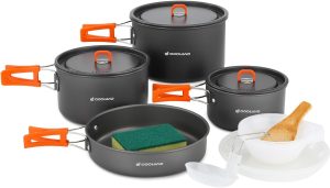 Camping Cookware Set 15pcs Non-Stick Lightweight Pots Pans, Tent Backpacking.