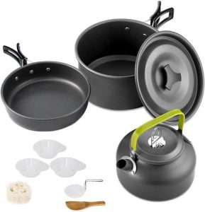 Camping Cookware Set Aluminum Nonstick Portable Outdoor 6.8-6.7-5.5″, Gray.