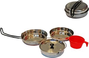 Stainless Steel Mess Kit – Steel Camping Cookware with Carrying Bag.