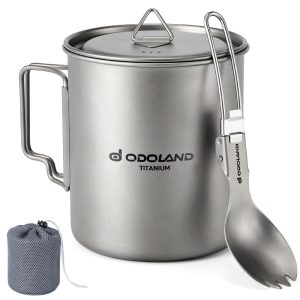 Titanium Camping Cookware 750ML Titanium Pot with Lid and Spork Lightweight.