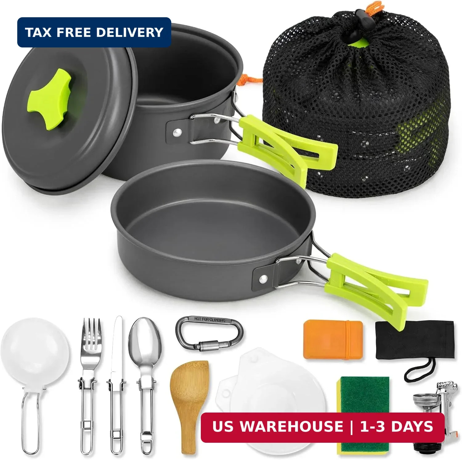 15pcs Camping Cookware Mess Kit,Non-Stick Lightweight Pots Set Portable Outdoor .