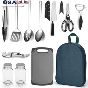 Camping Kitchen Utensil Set Stainless Steel Portable Cutlery Outdoor Cooking New.
