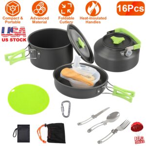 16Pcs Camping Cooking Ware Set Camping Stove Cookware Kit Aluminum Set Outdoor.