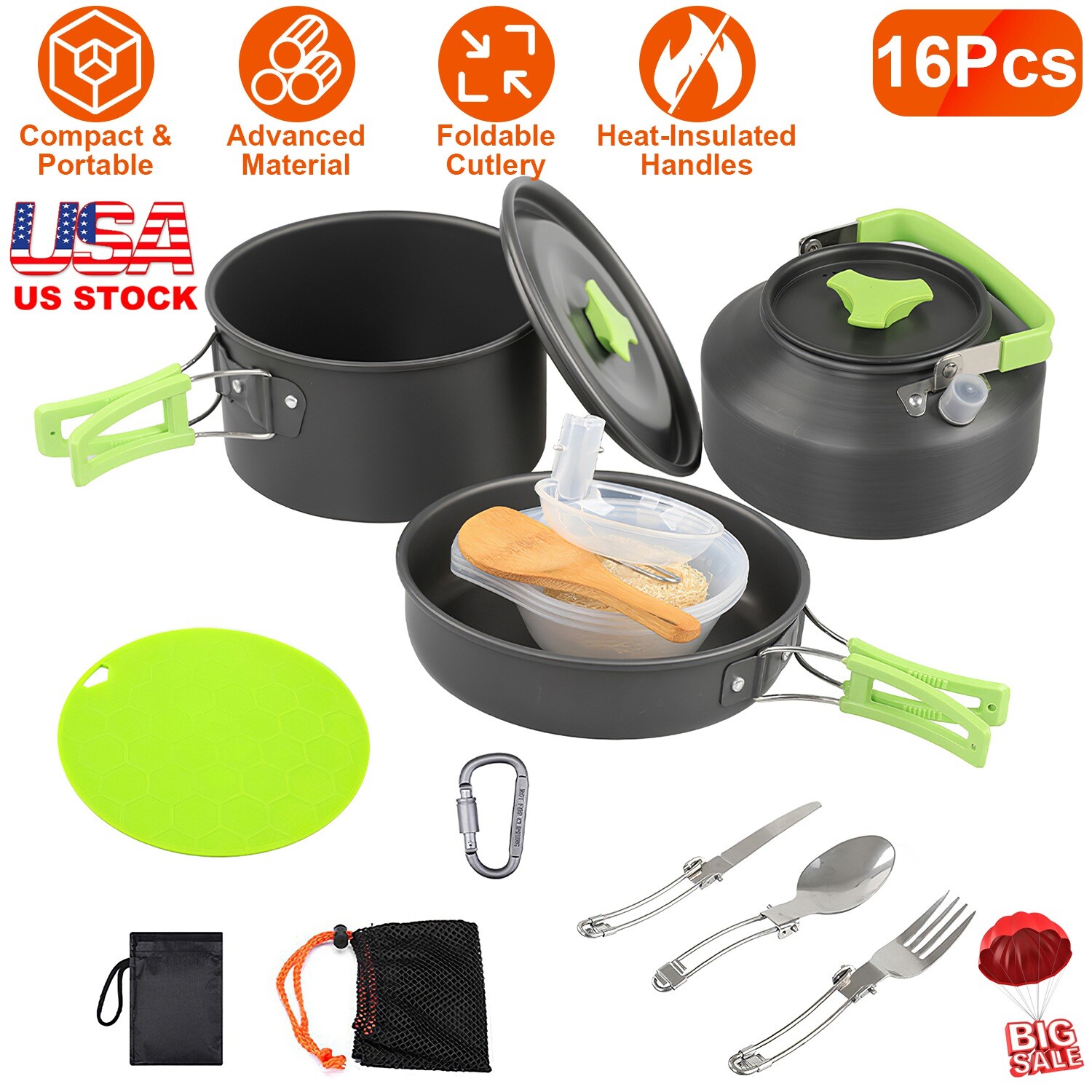 16Pcs Camping Cooking Ware Set Camping Stove Cookware Kit Aluminum Set Outdoor.