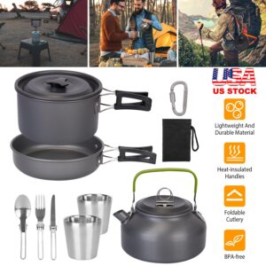 12Pcs Aluminum Camping Cookware Set Picnic Camping Outdoor Portable Pot Pans Kit.