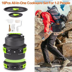 16Pcs Camping Cooking Ware Set Camping Stove Cookware Aluminum Pot Pan Outdoor.