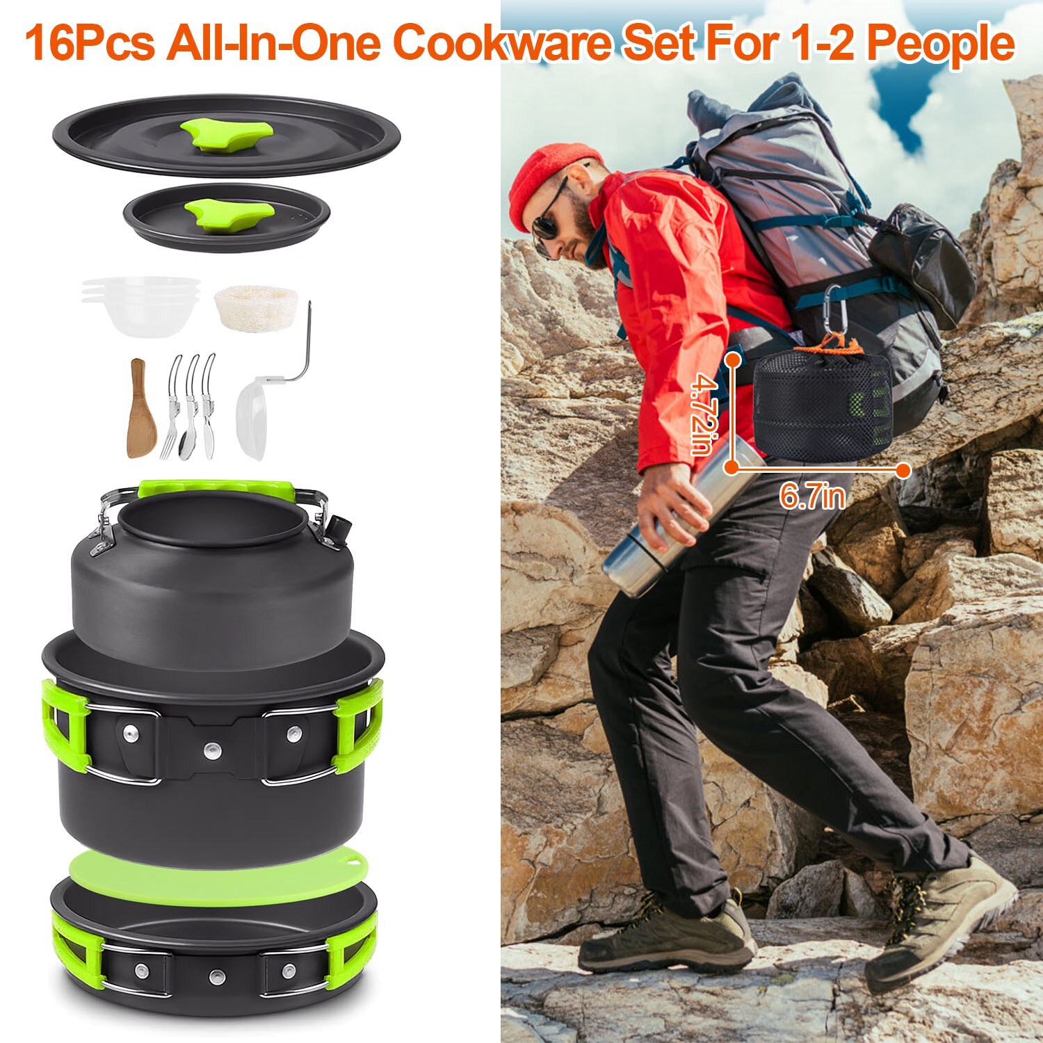 16Pcs Camping Cooking Ware Set Camping Stove Cookware Aluminum Pot Pan Outdoor.
