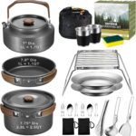 18Pcs Camping Cookware Mess Kit, 7.8” Nonstick Camp Cooking Utensil Set (Pot, P.