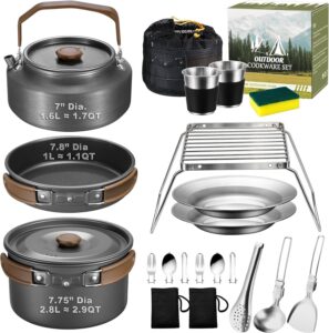 18Pcs Camping Cookware Mess Kit, 7.8” Nonstick Camp Cooking Utensil Set.
