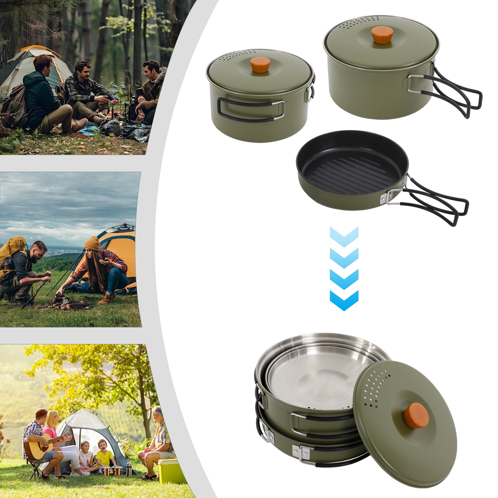 Camping Cookware Set, Camping Cooking Set, 304 Stainless Steel Camping Pots.