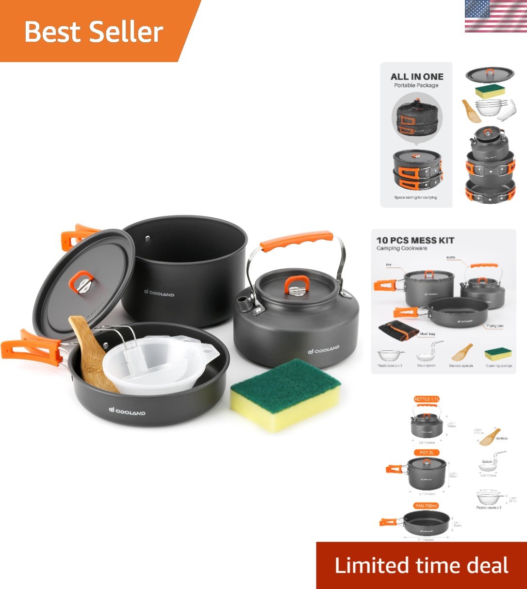 10pcs Camping Cookware Camping Pots and Pans Set with Kettle Plastic Bowls an….